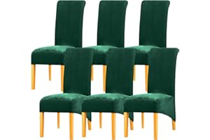 Leorate Velvet Dining Chair Covers: Thick High Back Velvet Chair Slipcovers Stretch Fabrics Cover For Large Chair Washable Removable Chair Cover For Home Decor (Pack of 6, Dark Green)
