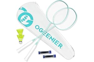 OGEENIER Badminton Rackets Set of 2, Lightweight Badminton Set for Backyards, Family Outdoor Games, Includes 2 Shuttlecocks, 2 Overgrips Replacemnet, 1 Carrying Bag