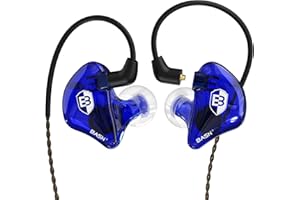 BASN Bsinger Écouteurs filaires avec isolation du bruit, double pilotes dynamiques haute définition IEMs avec câble détachable MMCX pour musiciens, batteurs, chanteurs (bleu)