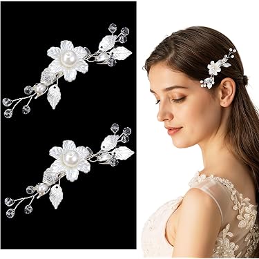 6 Silberfarbene Blumen-Haarnadeln Für Braut & Hochzeit – Strass-Schmuck Für Festliche Frisuren