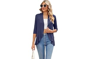 Famulily Women's 3/4 Sleeve Summer Cardigans, Lightweight Draped Loose Shawl Blouse Casual Open Front Ruffle Cardigans