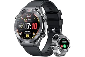 NIIZERO Montre Connectée Homme avec Appel Bluetooth: 1.42" Ronde Smartwatch avec Composer et Recevoir des Appels 123 Modes Sportifs Moniteur de Fréquence Cardiaque Sommeil Montre Compatibles Android et iOS
