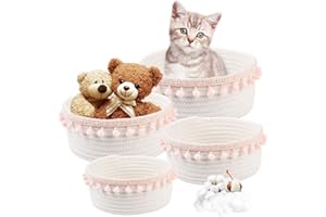 Uennm 4 cestas de almacenamiento de cuerda de algodón trenzada con adorno de flecos, bonitas cestas de almacenamiento, organizadores de cambiador, cesta apilable para juguetes, cosméticos (02)