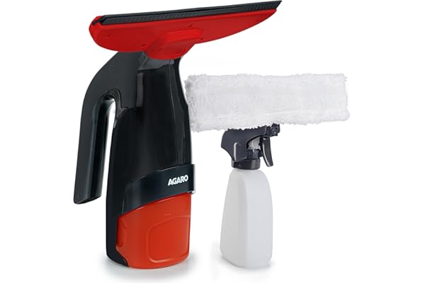 AGARO Delite Electric Glass Vacuum Cleaner, Spray & Vacuum, 28 Cm Suction Blade, Cordless, 360 ML Spray Bottle, Portable, Efficient for Cleaning Window Glass, Tiles, Glass Tables, Red & Black