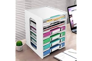 Cinnani 7 Niveaux Organisateur de Bureau en WPC Étagère de Stockage A4 Papiers Documents Horizontal Support de Rangement Bac à Courrier Plateaux de Classement de Fichier Bureau Maison et École