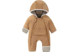 JiAmy Baby fleece sparkdräkt nyfödd höst med huva fotoverall | Lätt fleecefodrad dragkedja långärmad sparkdräkt med vantar ma