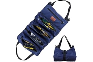 SINAND Bolsa de herramientas, bolsa de lona para llaves, bolsa de herramientas multifuncional con 5 bolsillos con cremallera, ideal para fontaneros, comerciantes y electricistas