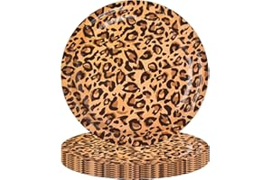POPOYU 16 Pièces Assiettes En Papier Imprimé Léopard 9 Pouces, Assiettes En Papier Pour Fête D'Animaux De La Jungle, Vaisselle De Fête à Thème De La Jungle Pour Enfants, Fournitures De·Fête D'Anniversaire