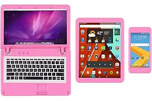 ZITA ELEMENT 3 Pack Dollhouse Mini Laptop Computer Tablet and Phone Simulation Accessories for Doll 1/6 1/12 Miniatures Play Set (Pink