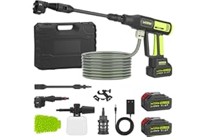 MYPIN Idropulitrice a Batteria con Display LCD, 725 PSI, 2 Batteria Ricaricabile 21V, Ugello 6-in-1, Idropulitrice Portatile per Pulizia Auto, Pavimenti, Pareti e Recinzioni