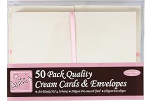 Anita's Plain, Blank Cards & Envelopes, A6, Cream, Pack of 50, for Home, Wedding, Birthday, Christmas, Thank You, Art & Craft, Scrapbooking Supplies, Baby Shower, Card Making