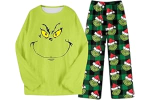 BFTHWY 𝑮𝒓𝒊𝒏𝒄𝒉 Set Damen Weihnachten Fashion Running Outfit Langarm Grosse Grössen Bedrucken Rundhals