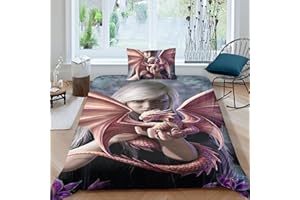 LENTLY Anne Stokes Bettwäsche Kinder Bettwäsche Mit Bettbezug and Kopfkissenbezüge, Bettbezug Mit Mikrofaser Reißverschluss, Weiche Bequemer Bettbezug Single（135x200cm）