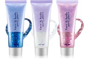 MOFAJANG Gel Glitter Per Il Corpo, 3 Pezzi Di Paillettes Per Il Viso, Lozione Scintillante Olografica, Gel Per Viso E Corpo, Ombretto Liquido, Paillettes, Ideale Per Il Trucco, Il Cosplay (Bianco Blu Rosa)