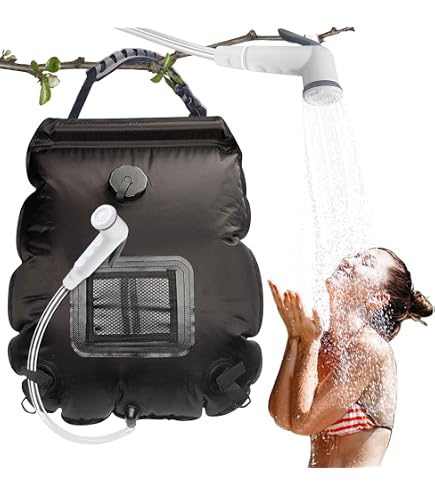 Yuragim Sac De Douche Solaire Camping 20L – Pliable, Tuyau 40 Cm, Indicateur De Température, Poche Avant, Jusqu'à 45°C