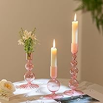 Dreamlight Portacandele Noblesse In Vetro, Set Da 2 Pezzi Con Candele E Fiori, Altezza 9,5-11,5 Cm, Viola/Rosa, Luce Da Sogno Per Matrimonio E Pasqua, Regalo Donne - 4