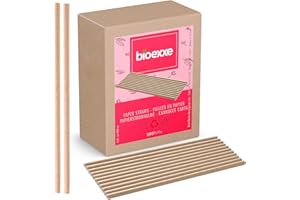 Pajitas de papel biodegradable Bioexxe, 500 uds, para niños, cócteles, 21 cm de largo
