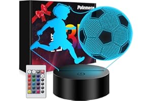 Polemera regalo comunione bambino, 3D Calcio Lampade con 16 colori cambia da telecomando, Regali di Natale Compleanno per Ragazza, Ragazzo, regalo bambino 10 anni maschio (Football-02)