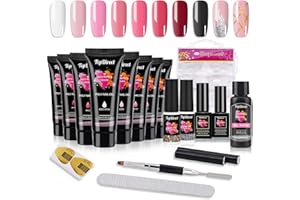TopDirect 8 Couleurs 15ml Nail Extension Gel Rose Noir avec Gel Liner Vernis à Ongles(Or & Argent) Top Base Coat 100Pcs Pose Americaine Ongles Poly Nail Tube Builder Gel Kit Ongle Gel UV Nail Art
