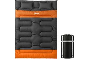 Outsunny Double Sleeping Bag with 2 Pillows, 220 x 160 cm Extra-Large Sleeping Bag for Adults, Detachable into Two Singles or Quilts, for Camping, Hiking