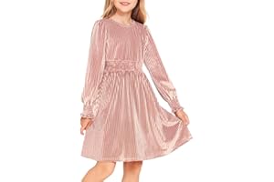 Arshiner Abito da Bambina in Velluto Abito a Maniche Lunghe Abito Casual per Bambini Autunno Inverno Abito Festivo Abito Natalizio Abito da Festa Vintage Abito da Principessa Compleanno 6-13 Anni