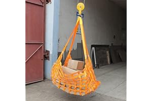 AMSXNOO Cargo Lifting Net, Flat Polyester Sling Hoisting Net 15cm Square Mesh Tear Resistance Safety Net Straps, Hanging Netting for Construction Rigging Moving Towing Hoisting Work Gear (1.5X1.5, Orange)