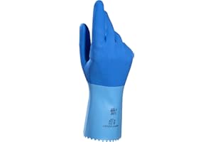 MAPA PROFESSIONAL JERSETTE 301 Latex Chemical Resistant Cleaning Gloves, Waterproof, Kitchen, Dishwashing, Floor, Household, Industrial, Plastering Washable/Reusable Blue Size 9 Large Protective Safety Gloves (1 Pair)
