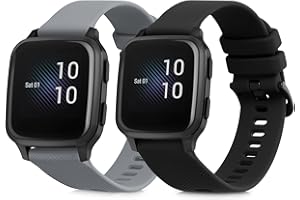 kwmobile Paski do zegarka Garmin Venu Sq Music, Sq, 2 szt., zapasowe, silikonowe, czarne/szare