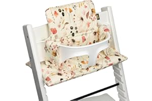UKJE Cuscino compatibile con Stokke Tripp Trapp - Morbido cuscino per sedile per neonati, bambini e bambini piccoli, Accessori per seggiolone, Inserto in tessuto di cotone (wilde bloemen)