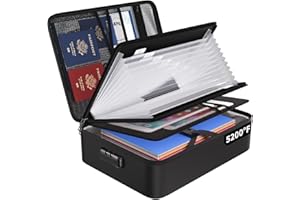 ‎ENGPOW Feuerfeste Dokumententasche mit Schloss,5200℉ A4 Ordner Organizer Aufbewahrungsbox mit 13 Fächer Tragbare Aktentasche Zuhause und Büro Dokumentenaufbewahrung für Wichtige Dokumente Zertifikate