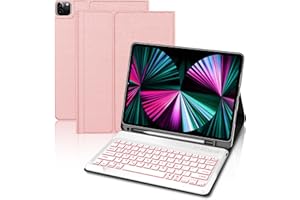 D DINGRICH iPad Pro 12.9 Case with Keyboard, Smart Leather Cover Support Apple Pencil Charging with 7 Colors Backlit Keyboard for iPad Pro 12.9 inch 2022/2021/2020/2018(6th Gen/5th Gen/4th Gen/3rd Gen)-Rose Gold