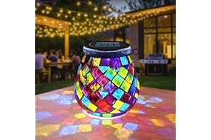 TOTHDATE 1 x Solar Mosaic Light Oval for Outdoors, On/Off Glass Mosaic Hanging Light Solar Lantern Table Lamp IP65 Waterproof for Lawn Path Yard Deck Floor Pond, Red Square Mosaic