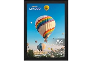 LVAOUO A4 Frame Wooden Picture Frames, 21 x 29.7cm Versatile Black A4 Frame, Supports Landscape or Portrait Orientation, with Plexiglass and Stand, Wall-Mountable and Desk-Ready