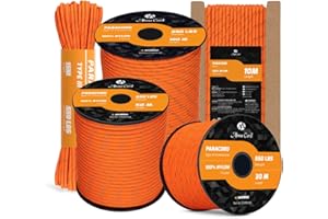 Abma Cord 550 Paracorde 4mm 50m Type III Corde 100% Nylon 7 Brins pour Bracelet, l'artisanat, Survie, Extrieur - Max. 250 kg - Réfléchissante Orange