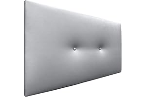DHOME Cabecero de Polipiel o Tela Acualine Liso con Botones Tapizado de Alta Gama Cabezal Lujo Cama Dormitorio Moderno Acolchado (Polipiel Plata, 90x50cm (Camas 80/90))