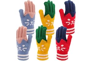 LabDip 3 Pairs of Cute Cat Gloves with Plush Lining, Gloves Warm Knitted Thermal Gloves Winter Knitted Gloves, Cat Claw Plush Gloves, Warm Gloves, Cartoon Gloves, Suitable for Children