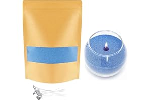 TUMYBCC Kit Bougies Perlées avec 5 Meche - 10 Couleurs - Set Perle de Cire pour Bougie en Poudree Sable de Cire pour Bougie avec Meche pour Fabrication de Bougies en Poudre Perle (100g Bleu)