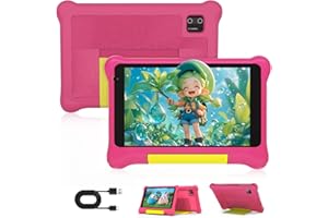 Byxsb Kinder Tablet 7-Zoll Android 13 Quad Core 5GB RAM 32GB ROM Bluetooth WiFi Dual-Kameras GMS stoßfestes Gehäuse vorinstallierte Kinderanwendungen Elternkontrolle (Rosa)