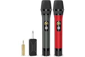 voijump Wireless Microphones, UHF Metal Professional Dynamic Mic System with Rechargeable Receiver, 6.35mm Plug, 160FT Distance Receiving, for Karaoke, Singing, Wedding, Church, Speaker