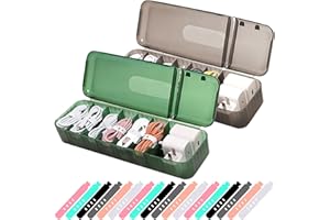 Zeuwets 2 Pezzi Organizer Cavi con 18 Fascette per Cavi, Scatola di Immagazzinaggio per Cavi Dati, Organizzatore Cavi con 7 Scomparti, Organizzatori Cavi per Famiglia, Iscrivania, Ufficio, Cassetti