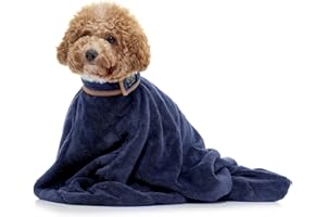 Lucky Paws® UK Dog Drying Bag - Luxurious Dog Towel Bag – Super Absorbent & Soft Dog Towels - Alternative for Dog Towelling Drying Coat - Dog Drying Towels - Perfect for Dog Grooming (M, French Navy)