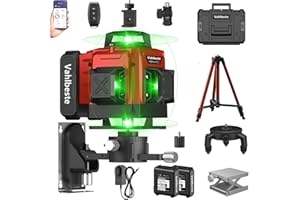 Vahlbeste Niveau Laser avec Trepied 4 x 360°, 4D 16 Lignes Laser Chantier avec 2 x 4800mAh Batterie & Affichage LED, Niveau Laser 360 Autonivelant, APP, Télécommande, IP54 Étanche et Anti-Poussière