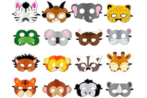 Sdjuifsd 12 Pezzi Maschere Animali per Bambini, Maschera di compleanno, Maschera di Feltro, Maschere da Cosplay, Elastici, Ragazzi e Ragazze, Festa Giungla, Festa Compleanno, Mascherata, Carnevale