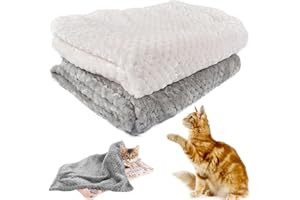 FGen Koc dla psa, 2 sztuki, dla psów i kotów, miękkie, dwustronne koce dla zwierząt domowych, dla małych i średnich psów, kotów ciepły i wygodny sen, 70 x 100 cm, szary i biały