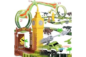 MINI TUDOU Dinosaur Toys Race Track with 360 Degree Loop Flexible Train Track & Balance Dinosaur,Include 10 Dinosaur Figures,Electric Shooting Car,Create A Dinosaur World Road Race for Kids Toddlers Boys Girls