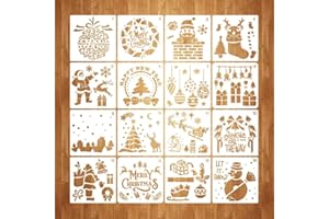 Homo Trends 16PCS Christmas Stencils Window Stencils Plastic Stencils Christmas Crafts Stencils for Crafts Reusable, Scrapbook Making, DIY Card Painting Craft, Window Decor, Snow Spray