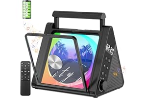 GRACIOSO CD Player with Portable Handle, Special Triangle Design, Upgraded Bluetooth CD Player with 8 Modes RGB Lights, 4000mAh Rechargeable Battery, 20W Speakers, Remote Control, OPT/AUX/USB/FM Radio (Black)