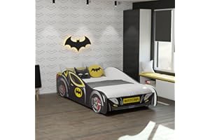 KOBI Letto per Bambini Batman | Letto per Auto | per la cameretta dei Bambini | Letto per Ragazzo con Materasso e Rete | Supereroe | (140x70)