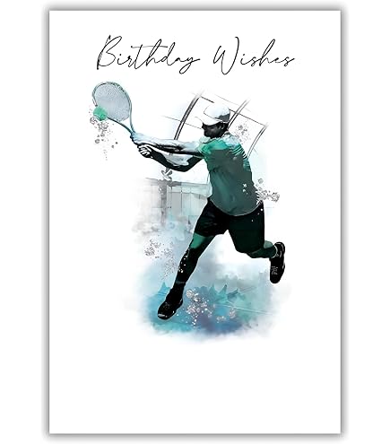 Handgemachte Geburtstagskarte 'Tennis' – Mit Glitzer & Strass | 16x16 Cm, Inkl. Umschlag | Von White Cotton Cards