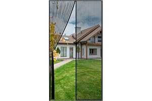 AGZ Mosquitera Cortina Puerta Magnetica Imantada Exterior Corredera, Antimosquitos con Imanes, Tela Mosquiteras de Ventanas para Puertas del Balcón, Magnético Automático Negro 90x220cm